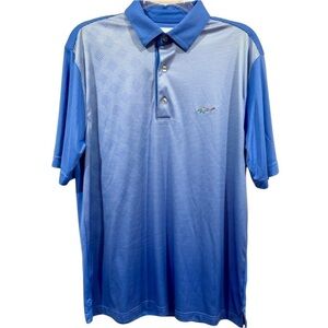 Greg Norman Polo Shark Play Dry Golf Shirt Blue White Striped Size Medium